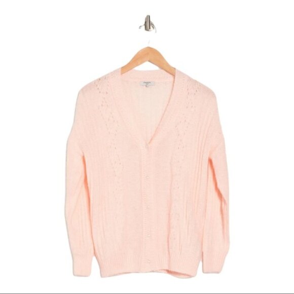 FRNCH Paris V-Neck Pointelle Cardigan Pink Pearl - Picture 2 of 11